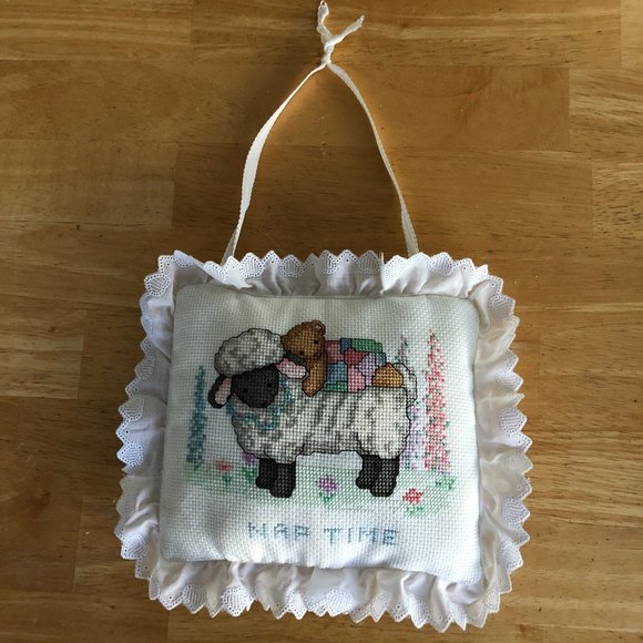 Nap Time Cross Stitch Pillow - Picture 1 of 2